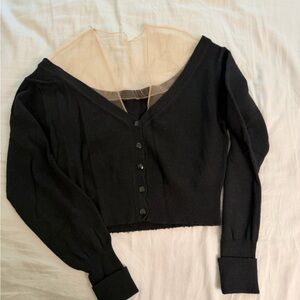 Alexander Wang Black Button-Up Cardigan with Sheer Detail